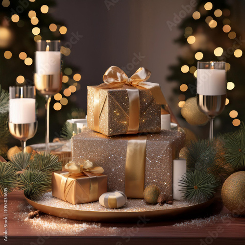 christmas still life with champagne