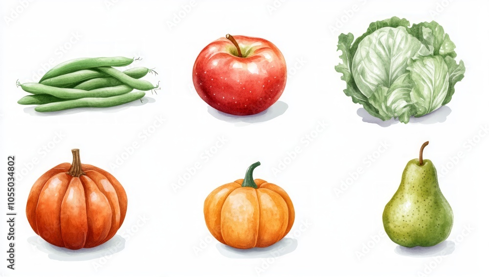 Watercolor Fruits and Vegetables Watercolor Fruits and Vegetables