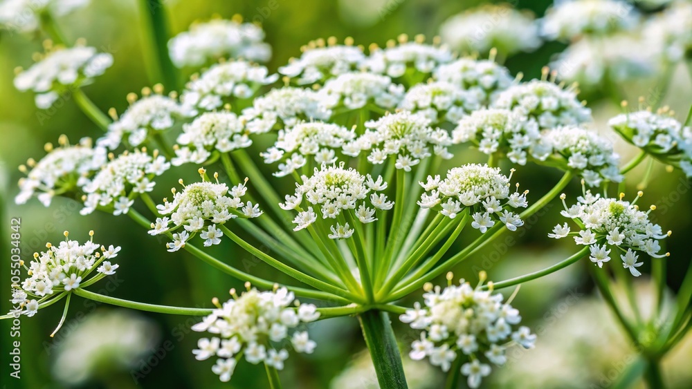 White flowering plant Caraway in extreme close-up White flowering plant Caraway in extreme close-up