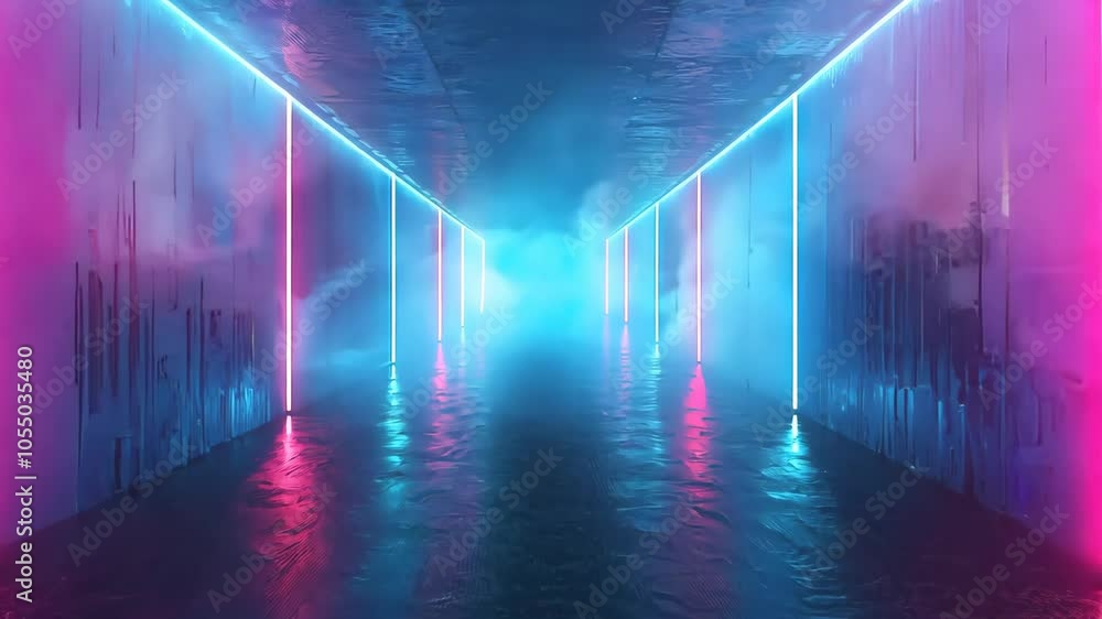 A futuristic hallway illuminated by blue and pink neon lights, creating a sci-fi atmosphere. The reflective floor enhances the colors and adds depth to the scene, giving it a surreal, cyberpunk vibe. A futuristic hallway illuminated by blue and pink neon lights, creating a sci-fi atmosphere. The reflective floor enhances the colors and adds depth to the scene, giving it a surreal, cyberpunk vibe.