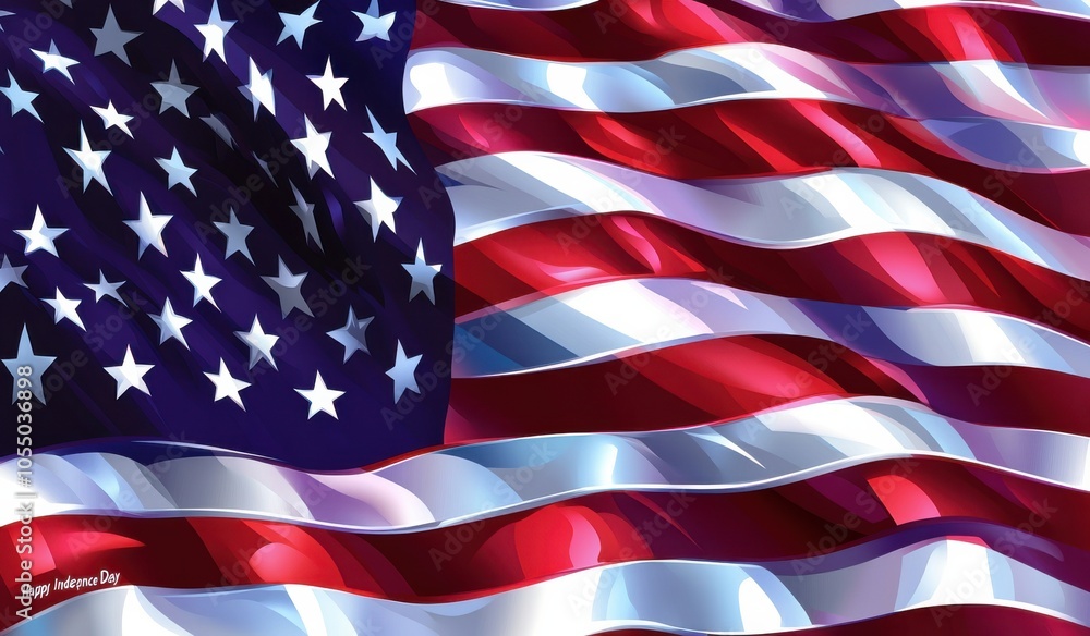 Vibrant 3D illustration of the American flag with stars and stripes Vibrant 3D illustration of the American flag with stars and stripes