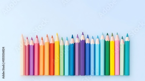 Colorful pencil arrangement on blue background