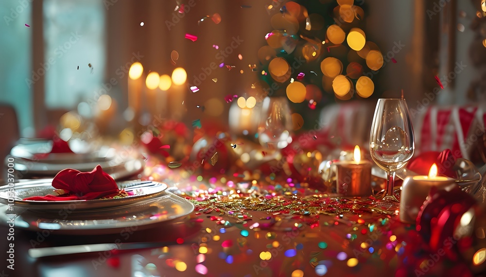 Colorful Confetti on a Christmas Table Colorful Confetti on a Christmas Table