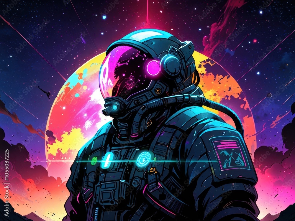glowing solarpunk astronaut illustration glowing solarpunk astronaut illustration