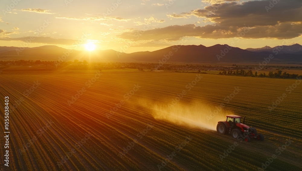 Fototapeta premium Golden Sunset Over Farmland