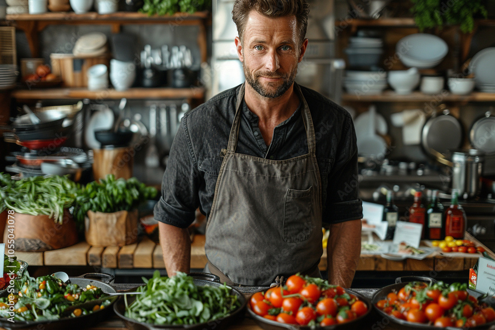 Handsome young man preparing healthy food in the kitchen at restaurant. Handsome young man preparing healthy food in the kitchen at restaurant.