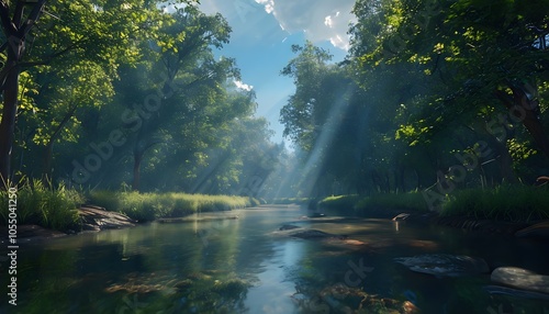 Serene River Reflecting Forest Surroundings