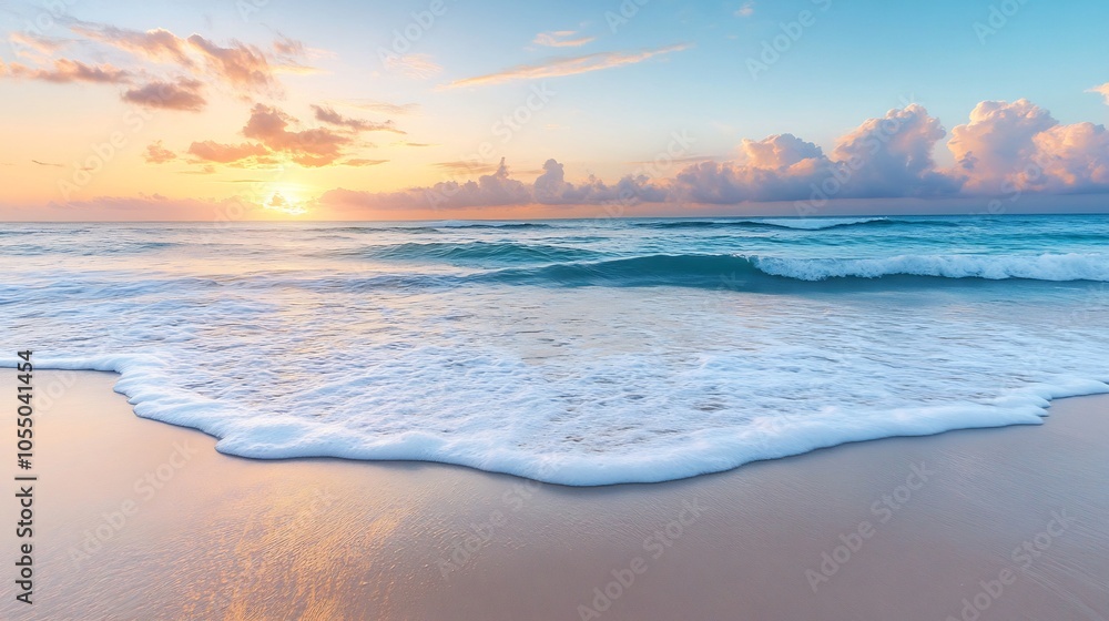 Seashore at Sunset with Gentle Waves Seashore at Sunset with Gentle Waves