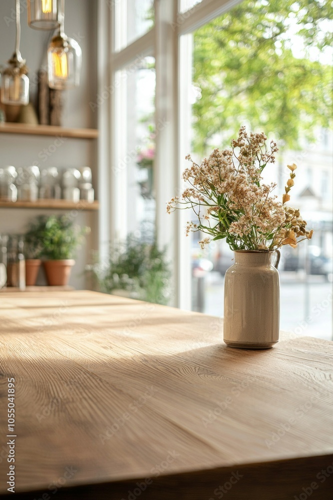 Empty, beautiful wooden tabletop counter in a clean and bright interior background, ready for the display of a product. Empty, beautiful wooden tabletop counter in a clean and bright interior background, ready for the display of a product.