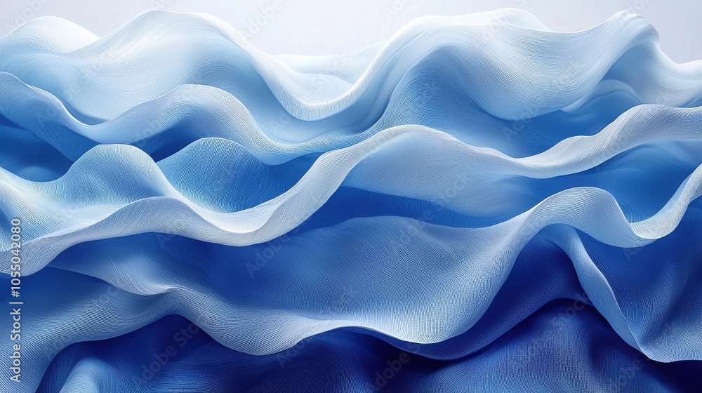 Soft blue waves ripple gently under a bright light, showcasing the fluidity and texture of the fabric in an artistic display Soft blue waves ripple gently under a bright light, showcasing the fluidity and texture of the fabric in an artistic display