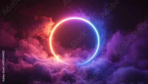 Wallpaper Mural Neon Circle in a Colorful Cloud Background Torontodigital.ca