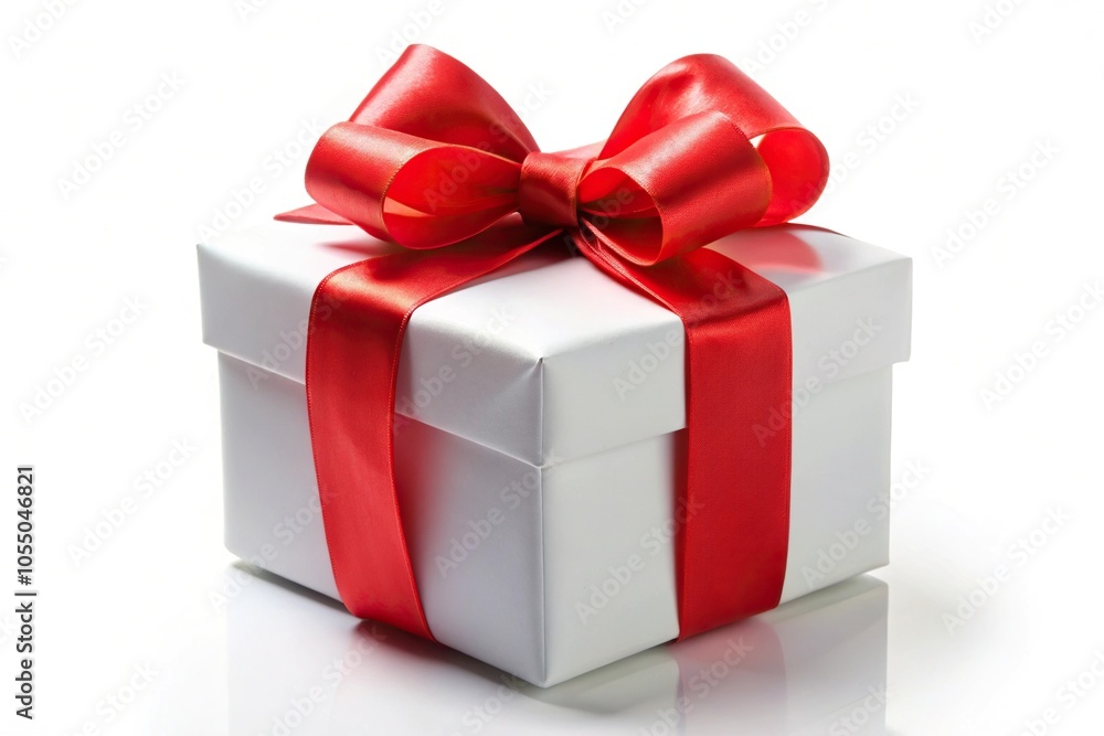 White gift box with red bow isolated on white background White gift box with red bow isolated on white background