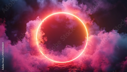 Neon Circle in Pink Clouds