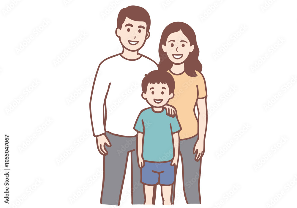 Family, father, mother, child, standing for a family photo. Hand drawn style vector design illustrations. Family, father, mother, child, standing for a family photo. Hand drawn style vector design illustrations.