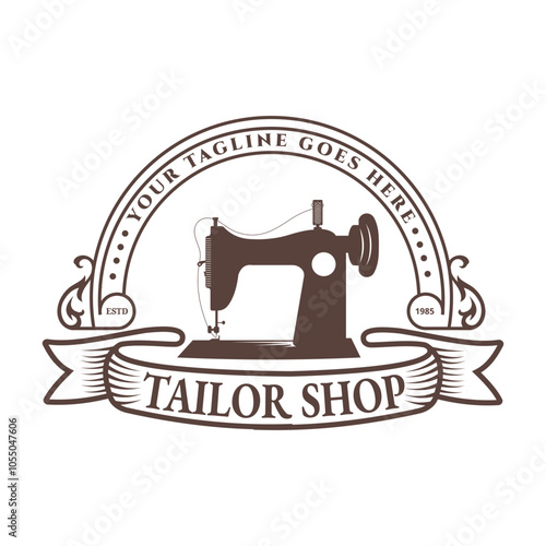 Vintage Tailor Shop Logo with Sewing Machine Classic Design for Tailor Business