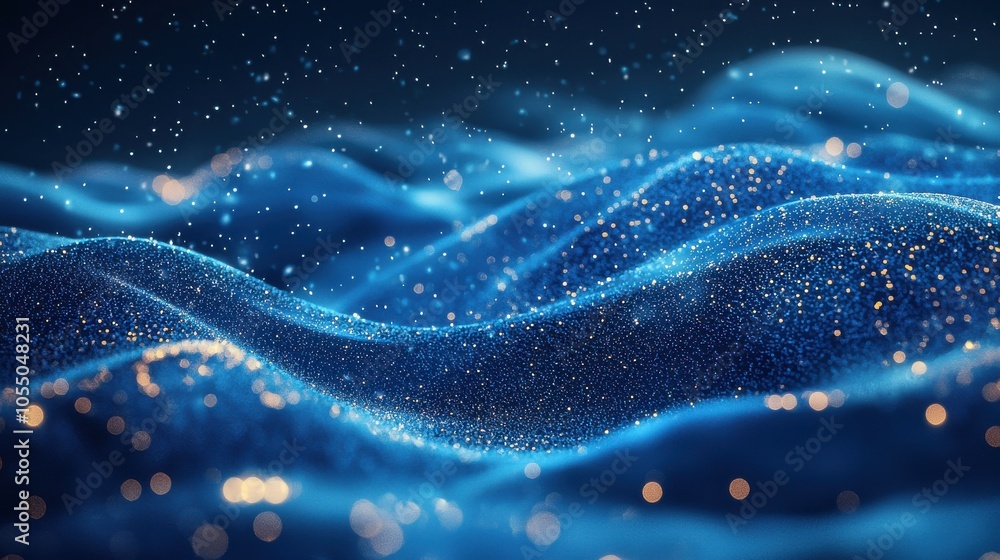 Captivating blue waves with sparkling details illuminated by lights in a nighttime setting Captivating blue waves with sparkling details illuminated by lights in a nighttime setting