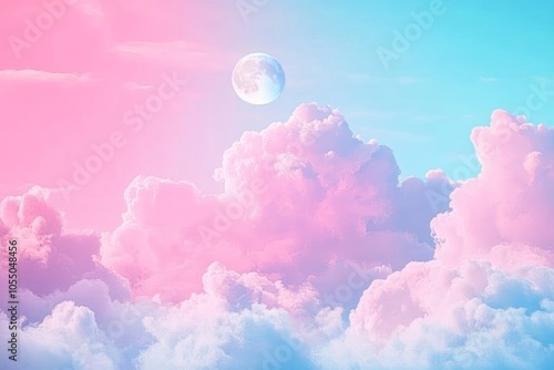 Wallpaper Mural Pastel Dreamy Cloudscape with Moon Torontodigital.ca