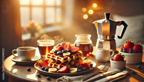 waffle with berries and honey