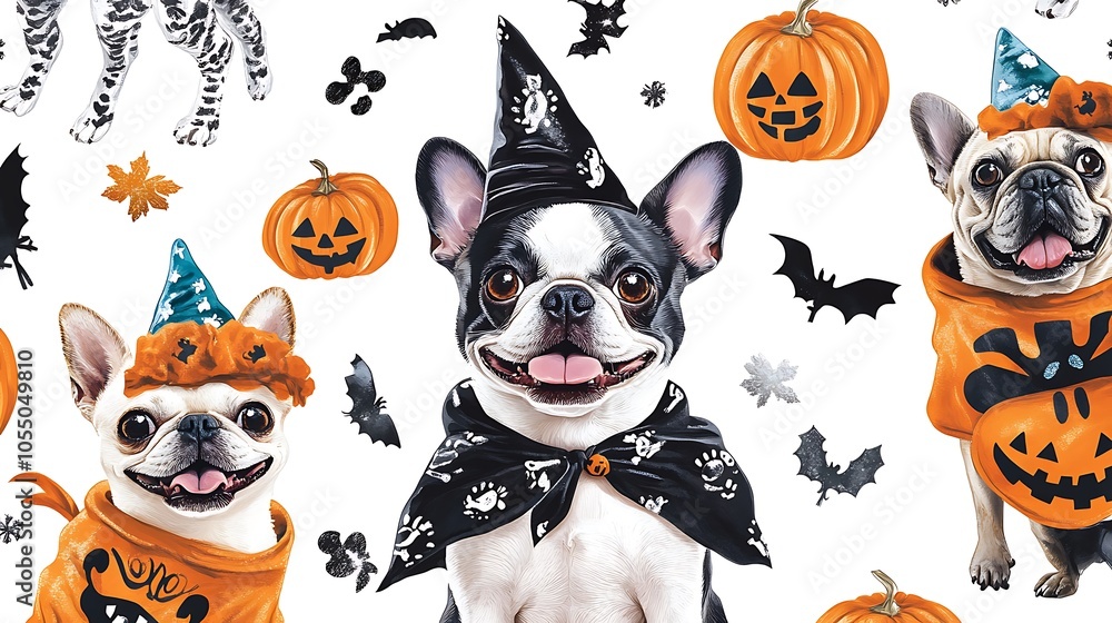 Halloween playful pet patterns dressed in costumes Halloween playful pet patterns dressed in costumes