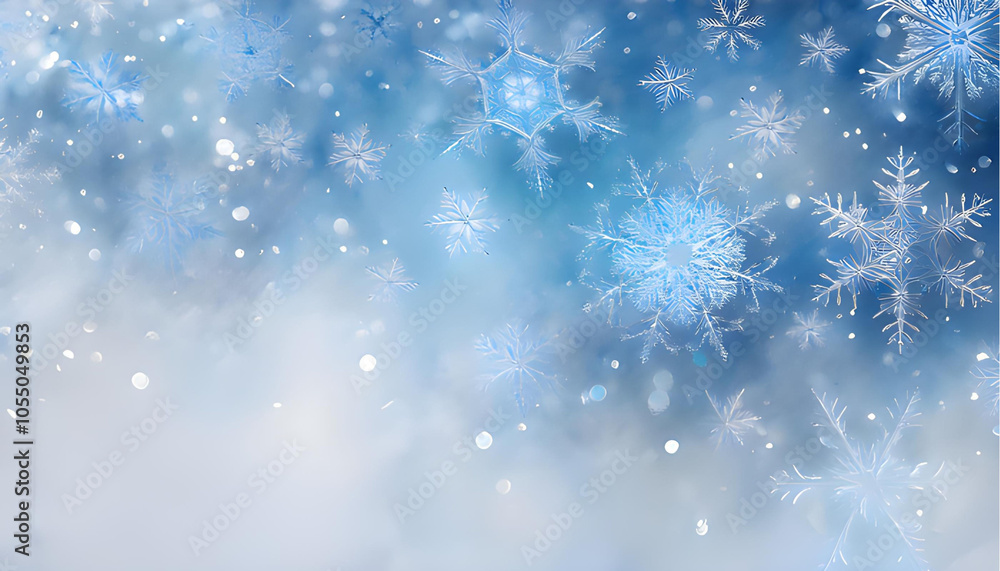 Christmas snowfall abstract, watercolor shades of white, light blue, and silver, layered snowflakes in soft focus Christmas snowfall abstract, watercolor shades of white, light blue, and silver, layered snowflakes in soft focus