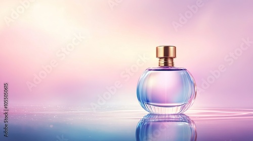 A Glass Bottle of Perfume on a Pink and Blue Background