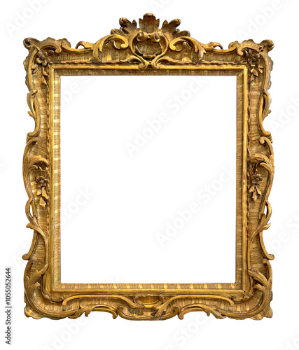 Antique bronze frame in Baroque style with floral details. Frame in shape of vertical rectangle