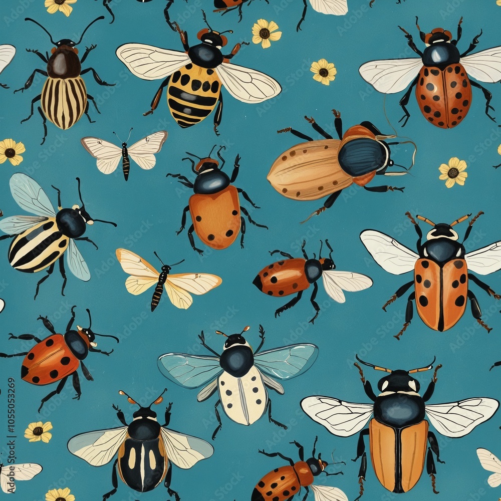 abstract bugs pattern watercolor illustration abstract bugs pattern watercolor illustration