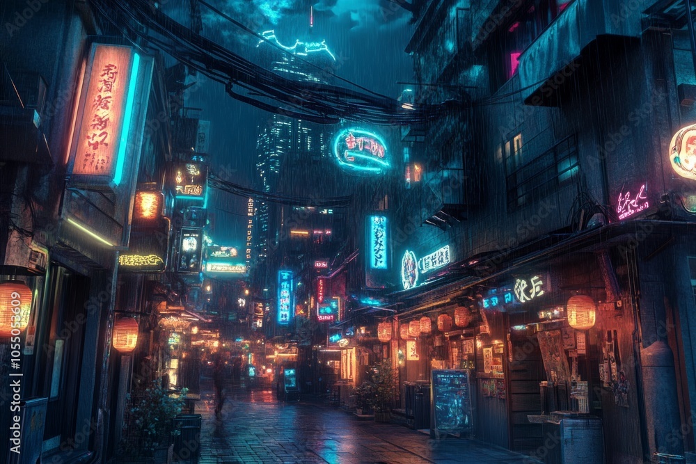 Fototapeta premium Rainy Neon Alley