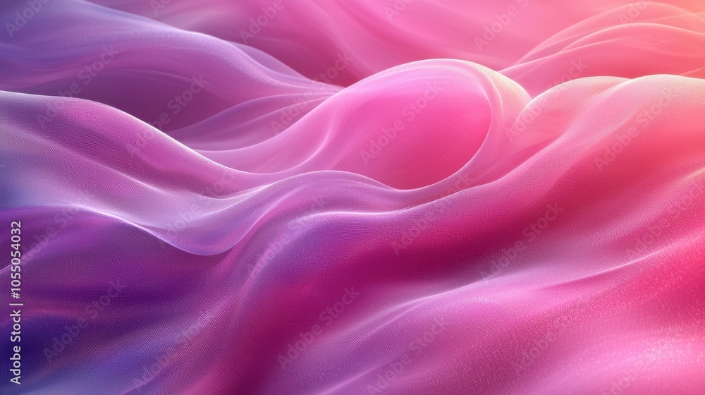 Fototapeta premium Vibrant waves of colorful fabric undulating softly in a gentle light, showcasing rich hues of pink and purple