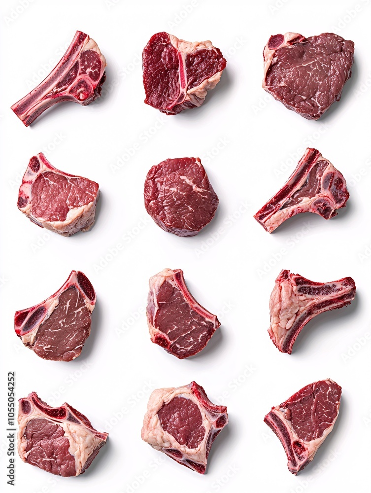illustration of assorted meat cuts, intricately detailed and set against a white background. illustration of assorted meat cuts, intricately detailed and set against a white background.