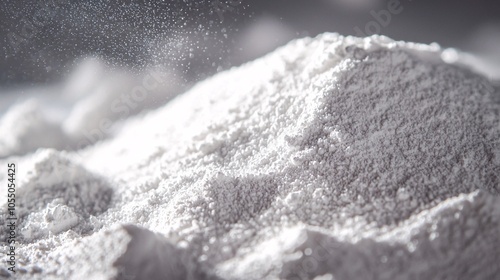 A detailed view of silky alumina powder highlights its shimmering fine granules illuminated by soft studio lighting.