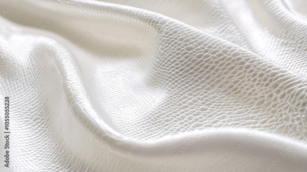 A pristine white backdrop accentuates the distinctive patterns and luster of eel skin, ideal for innovative leather and fashion design. A pristine white backdrop accentuates the distinctive patterns and luster of eel skin, ideal for innovative leather and fashion design.