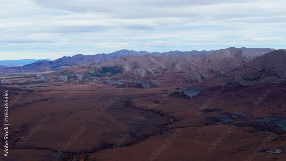 Wright Pass And Richardson Mountains In Southern Dempster Highway Of Yukon, Canada. Aerial Shot Wright Pass And Richardson Mountains In Southern Dempster Highway Of Yukon, Canada. Aerial Shot