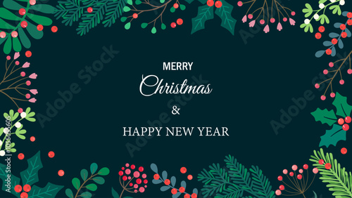 Christmas floral flowers and botanic background . Vector illustration banner.