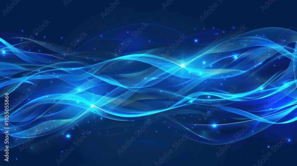 Obraz premium Abstract Blue Waves with Glowing Particles