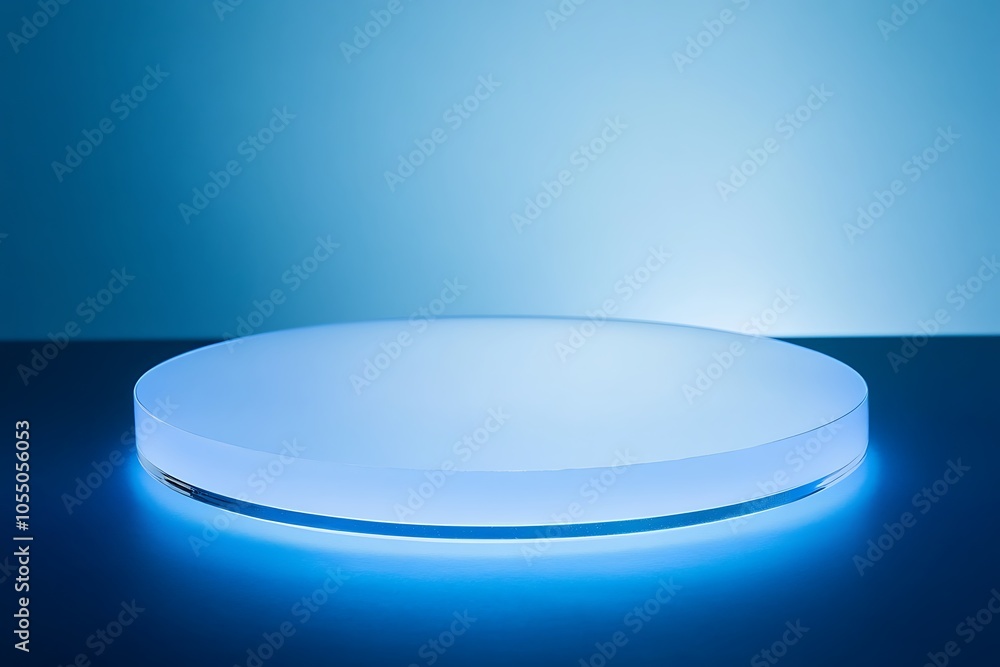 3D render. Futuristic cylindrical product display with neon glowing lights. 3D render. Futuristic cylindrical product display with neon glowing lights.