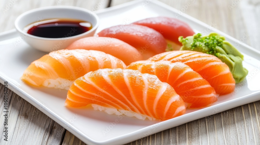 Fresh Sashimi Selection on Clean White Plate Fresh Sashimi Selection on Clean White Plate
