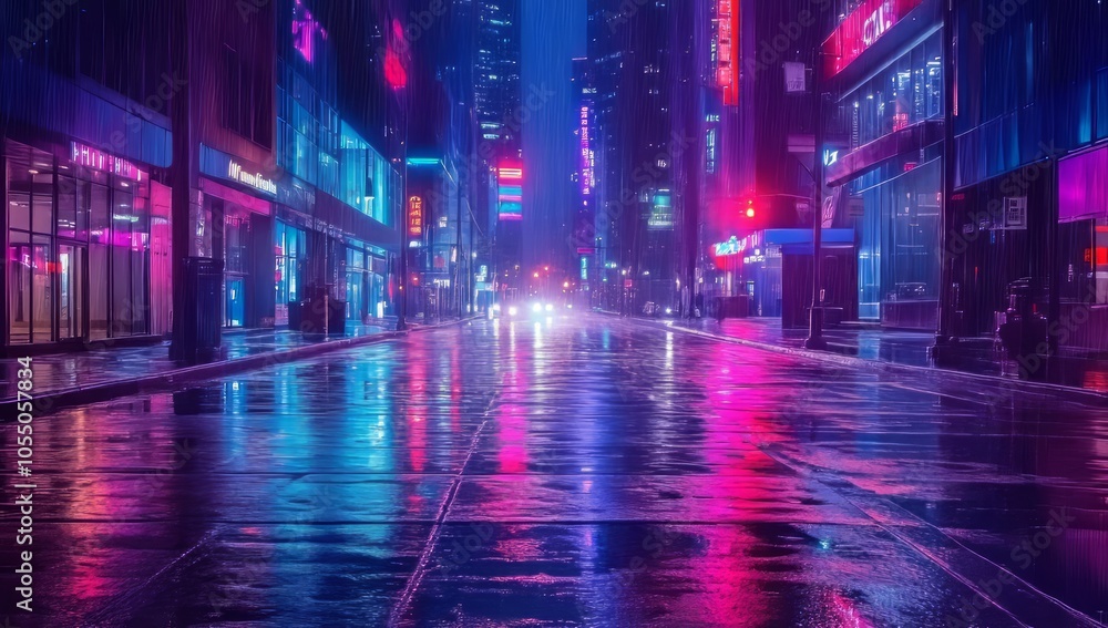 Obraz premium Neon City Rain