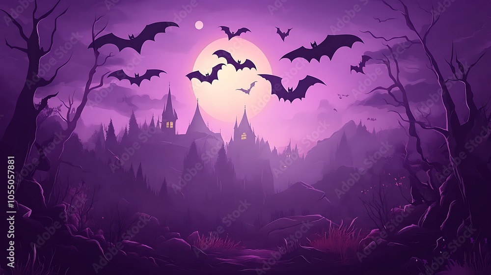 Halloween dark violet vector background featuring illustrated bats Halloween dark violet vector background featuring illustrated bats