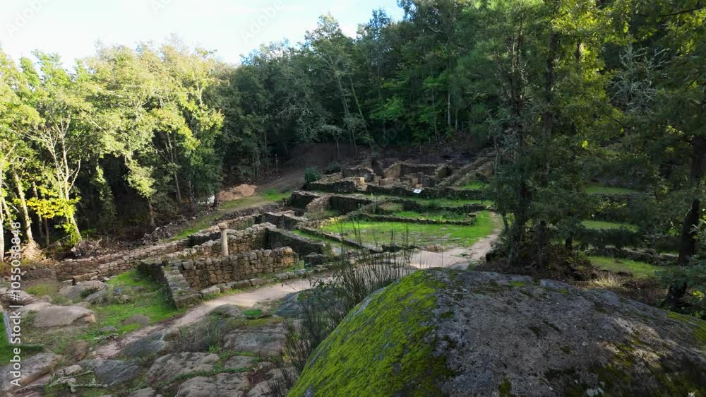 Scenic view of stone ruins at Castro Cibdá de Armeá archaeological site, Galicia, Spain Scenic view of stone ruins at Castro Cibdá de Armeá archaeological site, Galicia, Spain