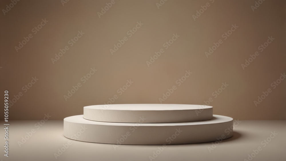 Large two-tiered pedestal on a sand background for advertising goods. 3D platform Large two-tiered pedestal on a sand background for advertising goods. 3D platform