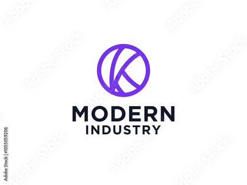 Initial Letter K Logo. Fortuna Blue Circle with Negative Space Hand Drawn K Letter inside isolated on White Background. Use for Branding Logos.