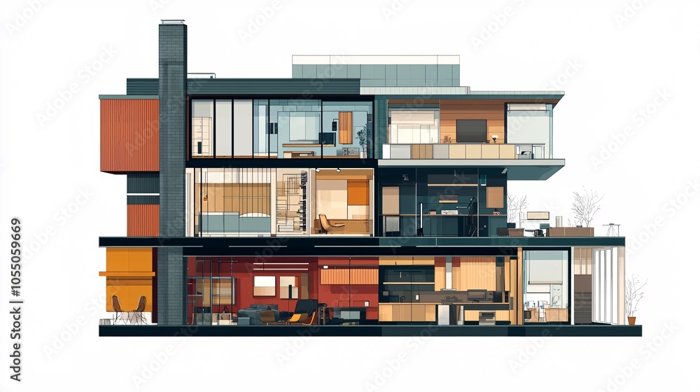 illustration featuring a cutaway view of a building that emphasizes architectural details and interior design on a clean white backdrop. illustration featuring a cutaway view of a building that emphasizes architectural details and interior design on a clean white backdrop.