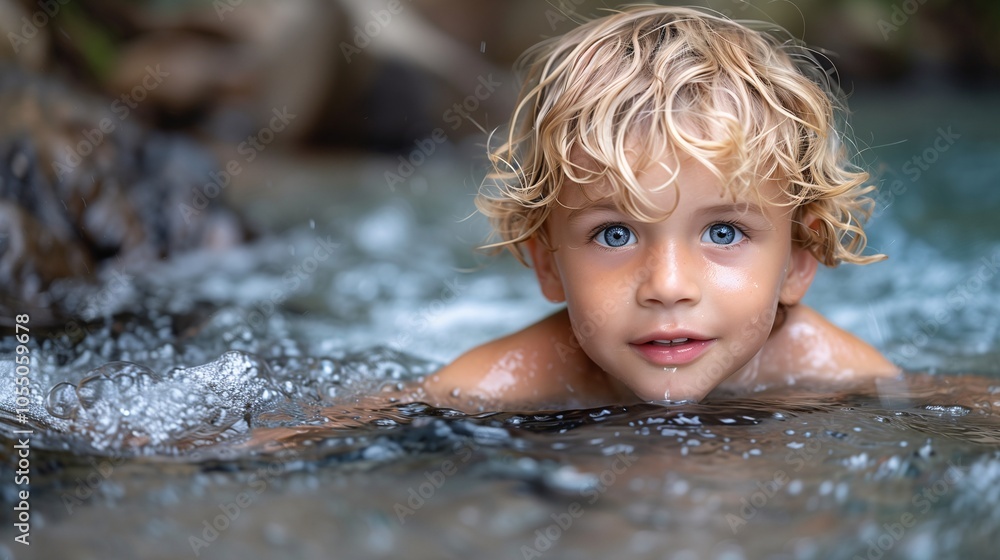 Child Swimming in a Natural Stream Child Swimming in a Natural Stream