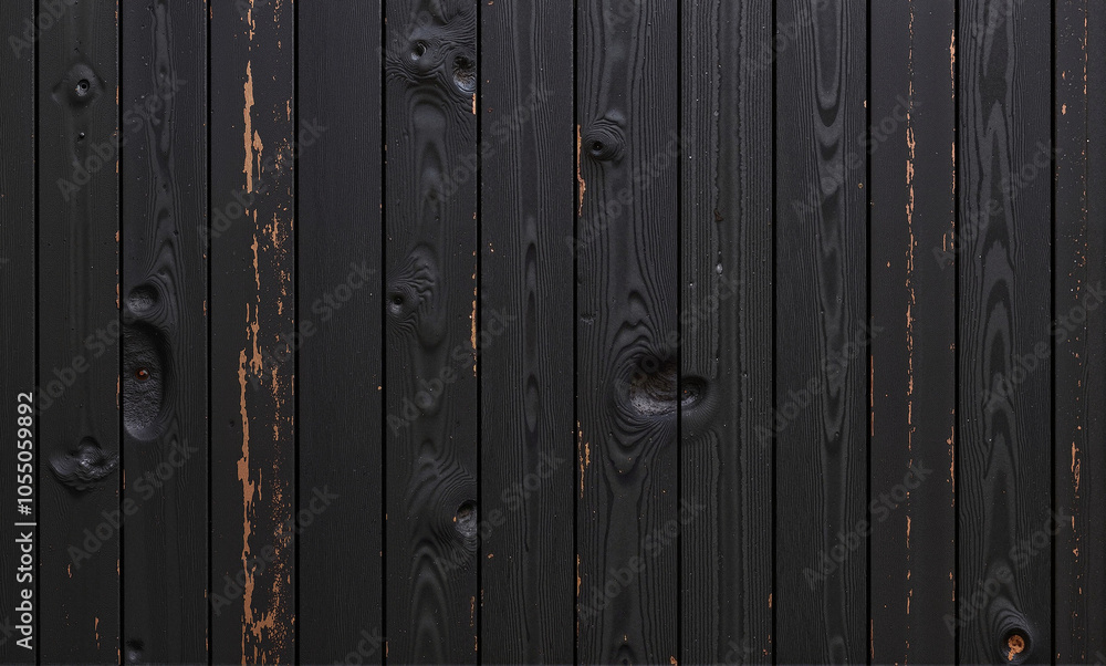 Black stained wood with natural grain and weathered details Black stained wood with natural grain and weathered details