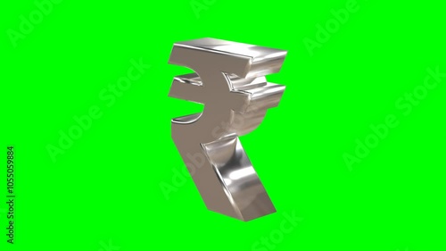 Silver looking Indian Rupee currency symbol rotates in a seamless loop on green screen background. photo