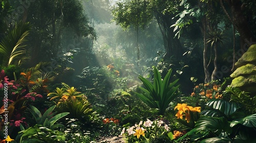 Sunbeams Through Lush Rainforest