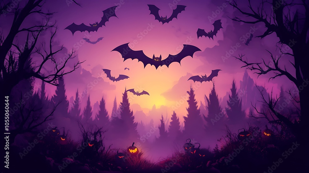 Halloween dark violet vector background featuring illustrated bats Halloween dark violet vector background featuring illustrated bats