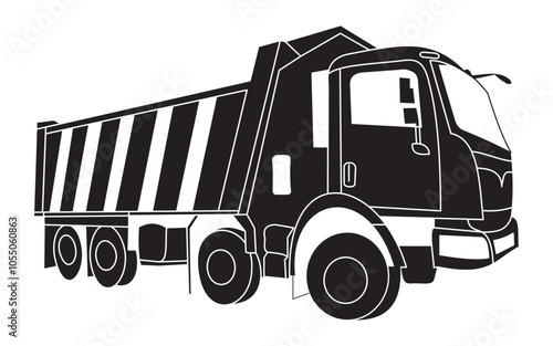 Silhouette of dump truck and tipper truck isolated vector icon.