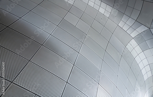 Modern architecture showing metal panels creating curved wall